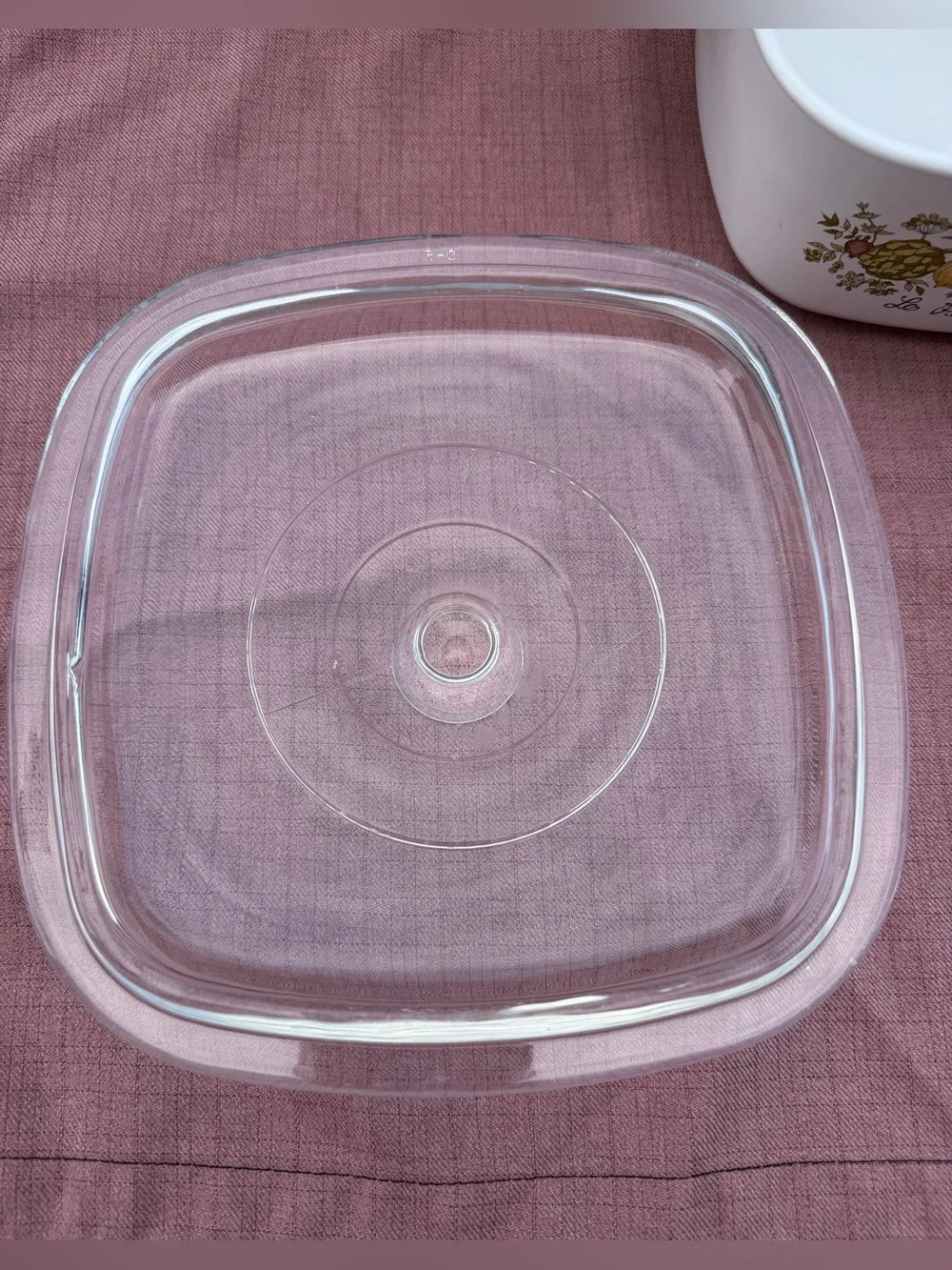 CorningWare White Casserole Dish with Red Tomato & Brown Herb Motif